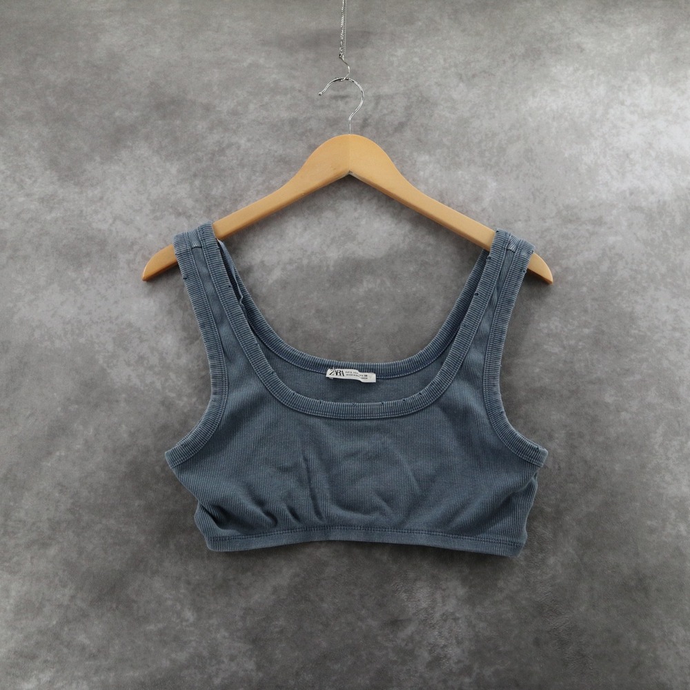 Zara Bralette Women Large‎ Ribbed Knit Modern Distressed Edges Good